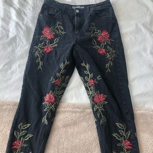 Topshop rosé embroidered mom jeans
